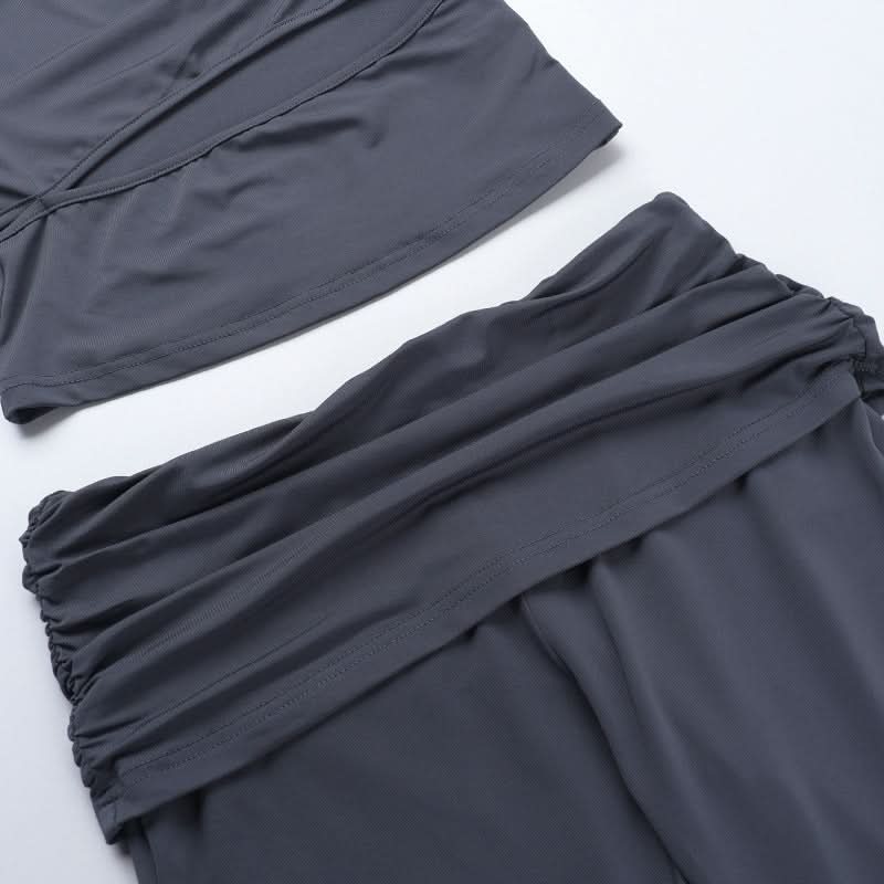 Crewneck short sleeve hollow out ruched pant set