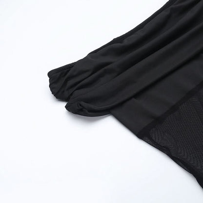 Off shoulder ruched mesh solid jumpsuit