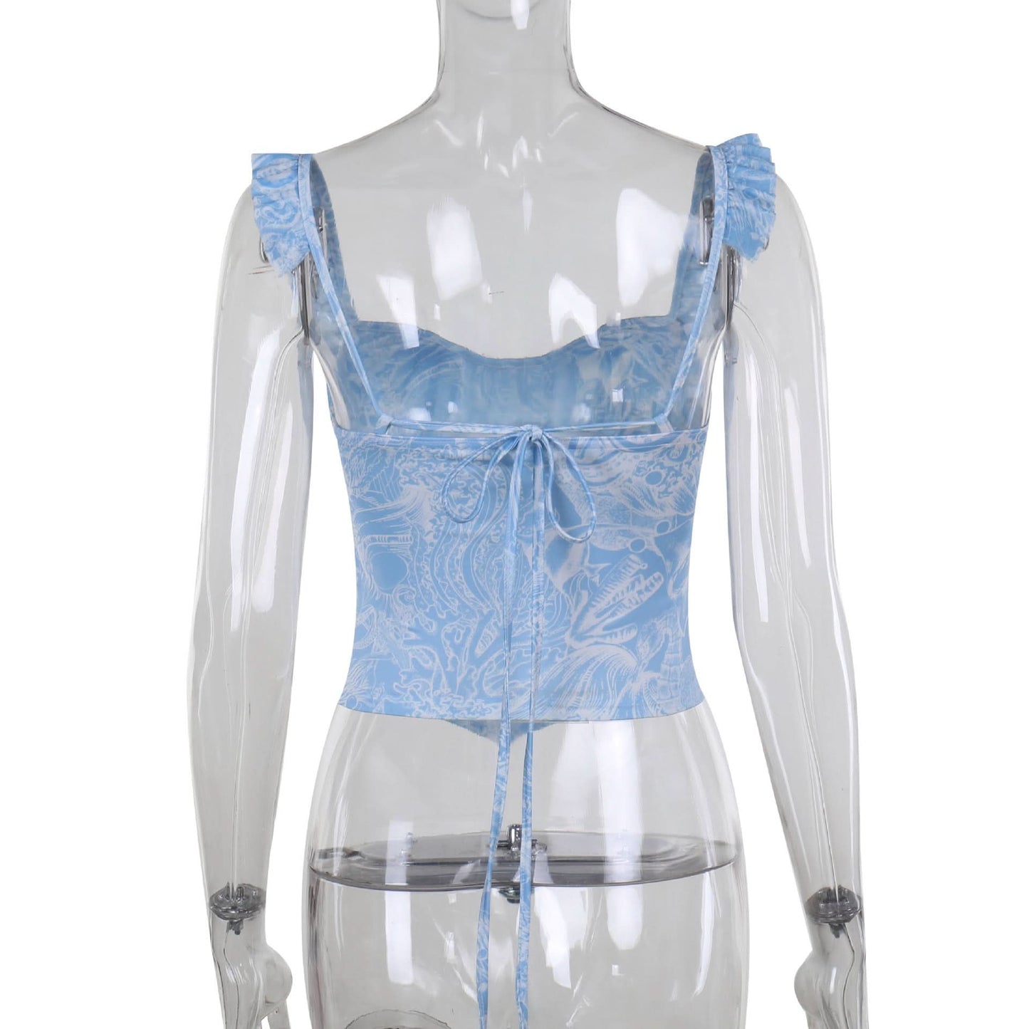 Ruched print corset self tie tank top