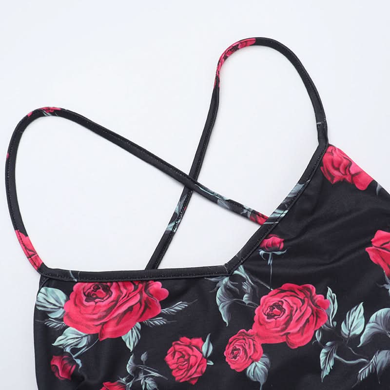 Cross back self tie flower print v neck cami maxi dress