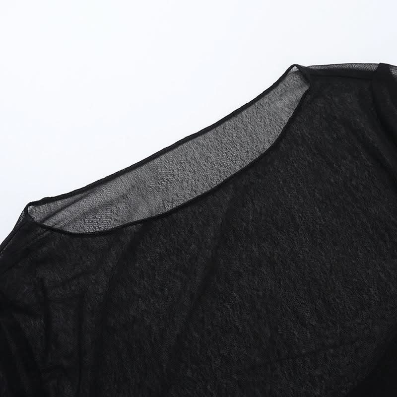 Long sleeve mesh crewneck solid top