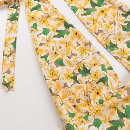 Halter self tie flower print backless top