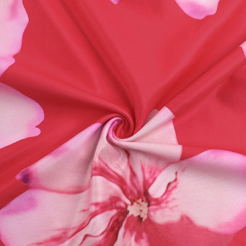 One shoulder ruched slit flower print maxi dress