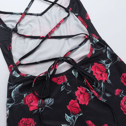 Cross back self tie flower print v neck cami maxi dress