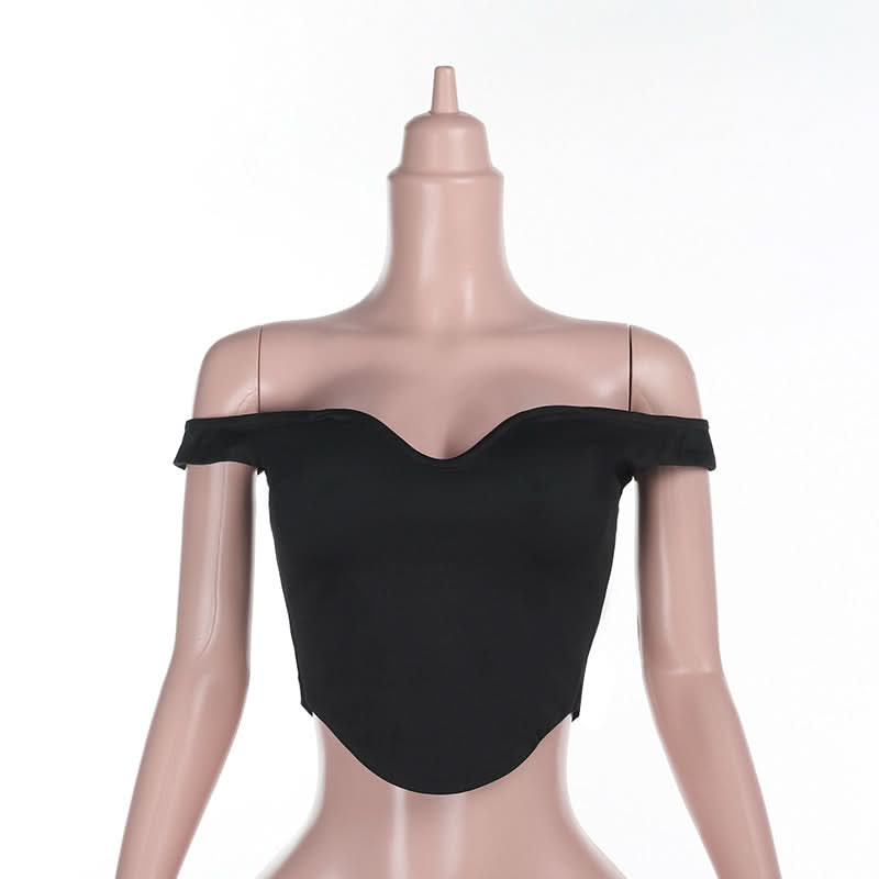 Off shoulder v neck solid backless top
