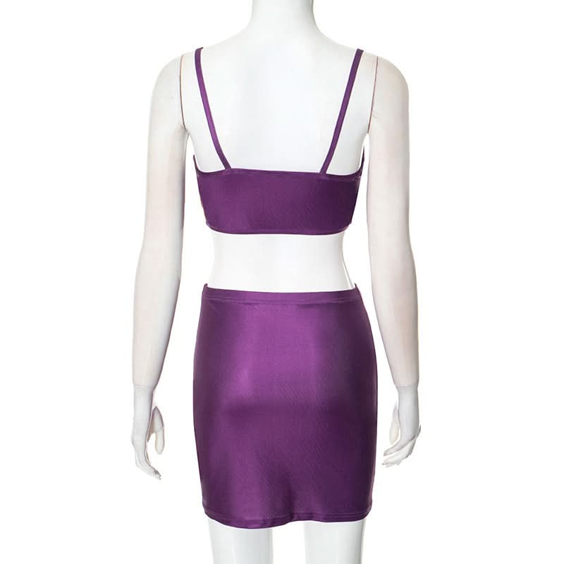 Ruched v neck palm print cami mini skirt set