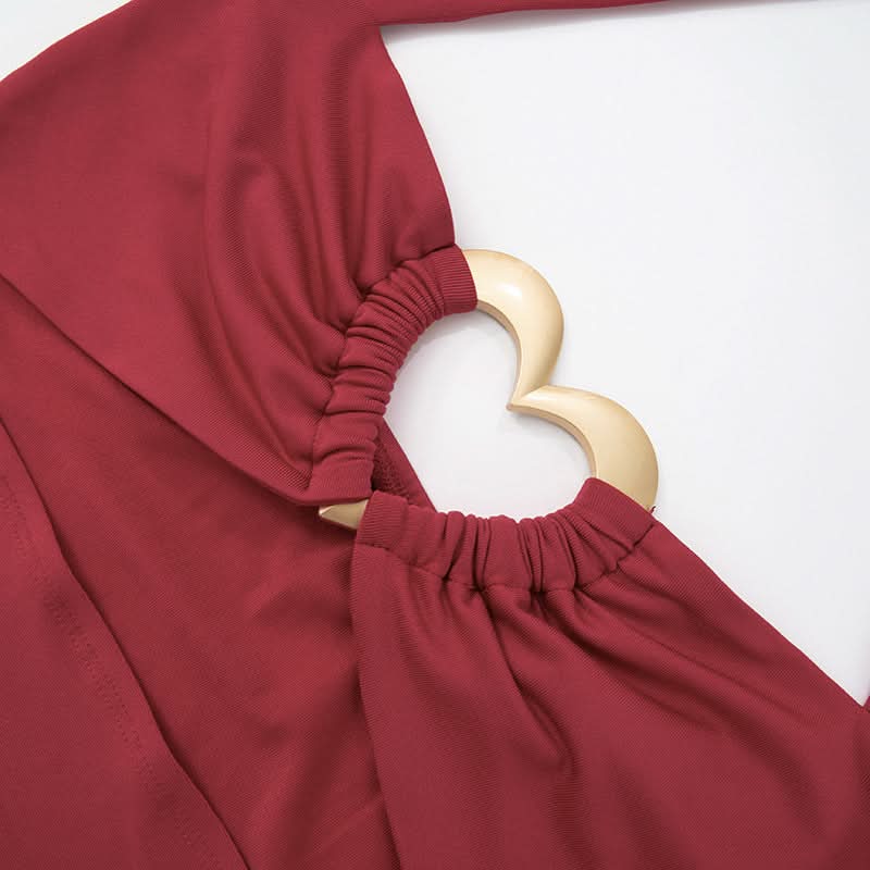 Slit halter hollow out ruched maxi skirt set