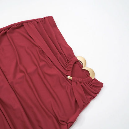 Slit halter hollow out ruched maxi skirt set