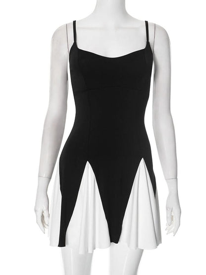 V neck backless contrast cami mini dress