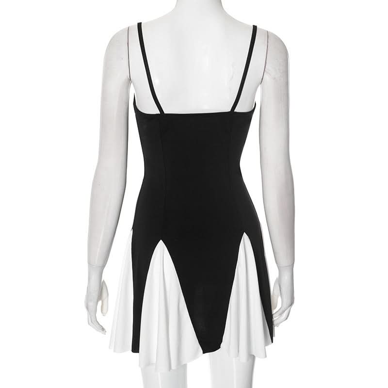 V neck backless contrast cami mini dress