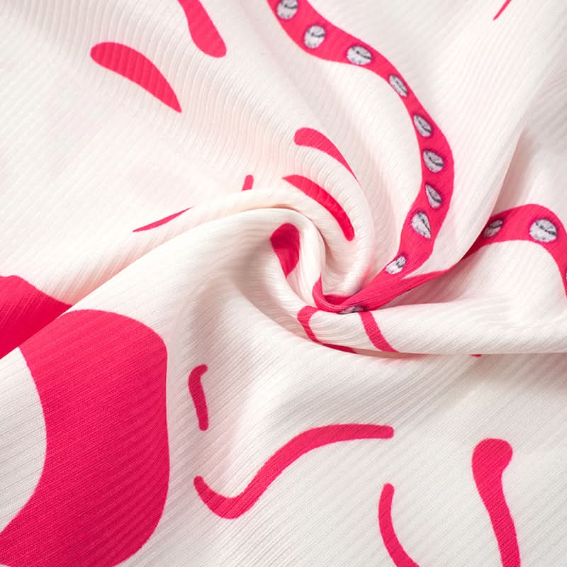 Square neck ribbed face print mini skirt set