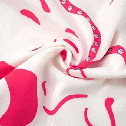 Square neck ribbed face print mini skirt set