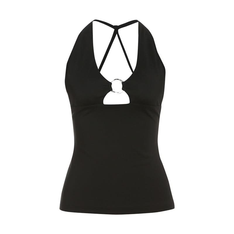 Hollow out o ring u neck backless cut out top
