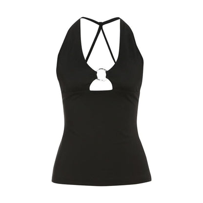 Hollow out o ring u neck backless cut out top