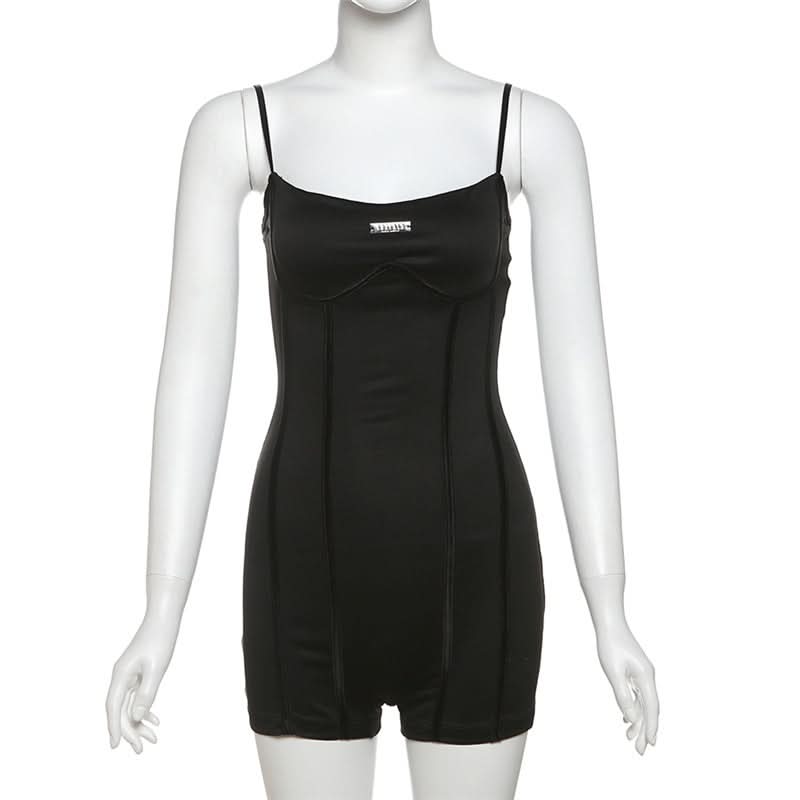 Metal tag u neck backless solid cami romper