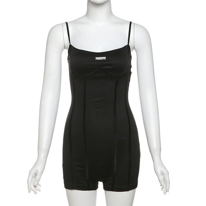 Metal tag u neck backless solid cami romper