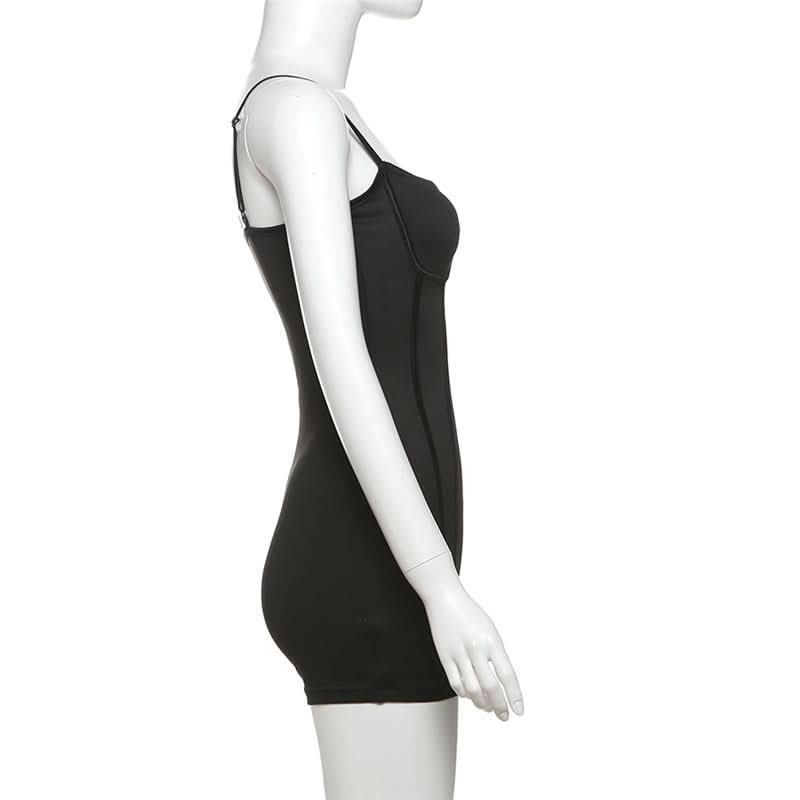 Metal tag u neck backless solid cami romper