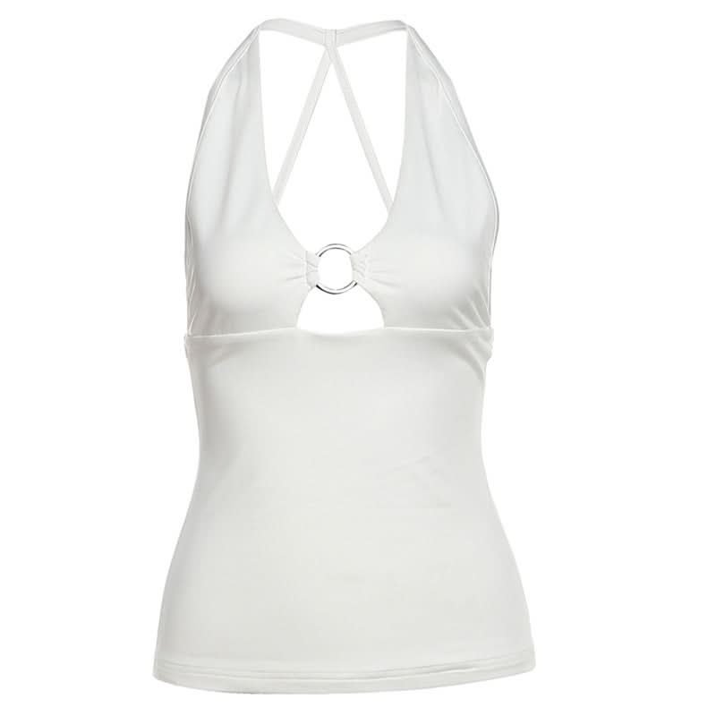 Hollow out o ring u neck backless cut out top