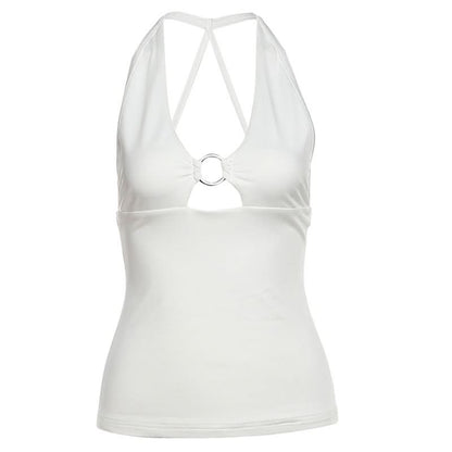 Hollow out o ring u neck backless cut out top