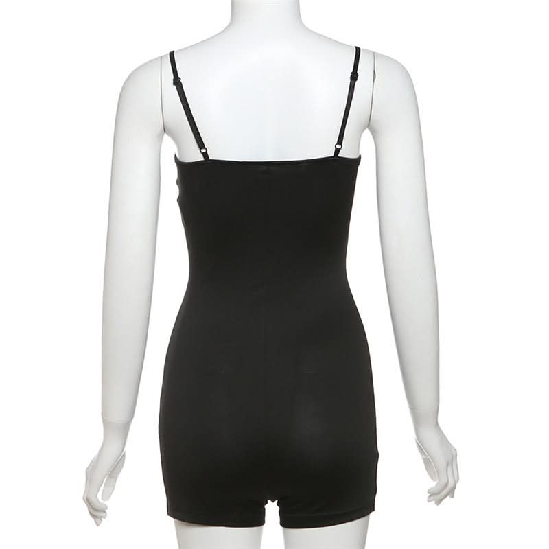 Metal tag u neck backless solid cami romper
