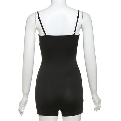 Metal tag u neck backless solid cami romper