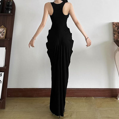 V neck sleeveless ruched solid maxi dress