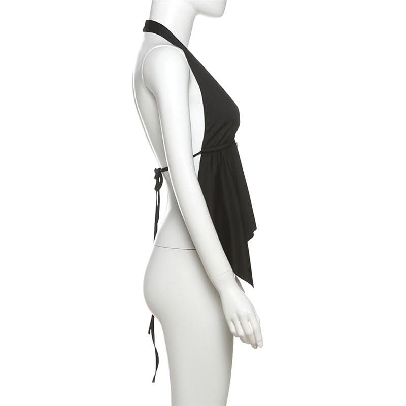 Self tie halter backless deep V neck top