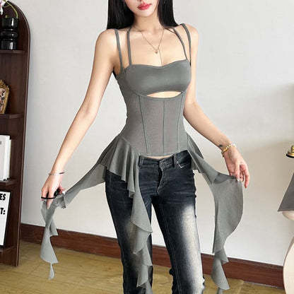 Halter self tie mesh solid 2 piece cami top