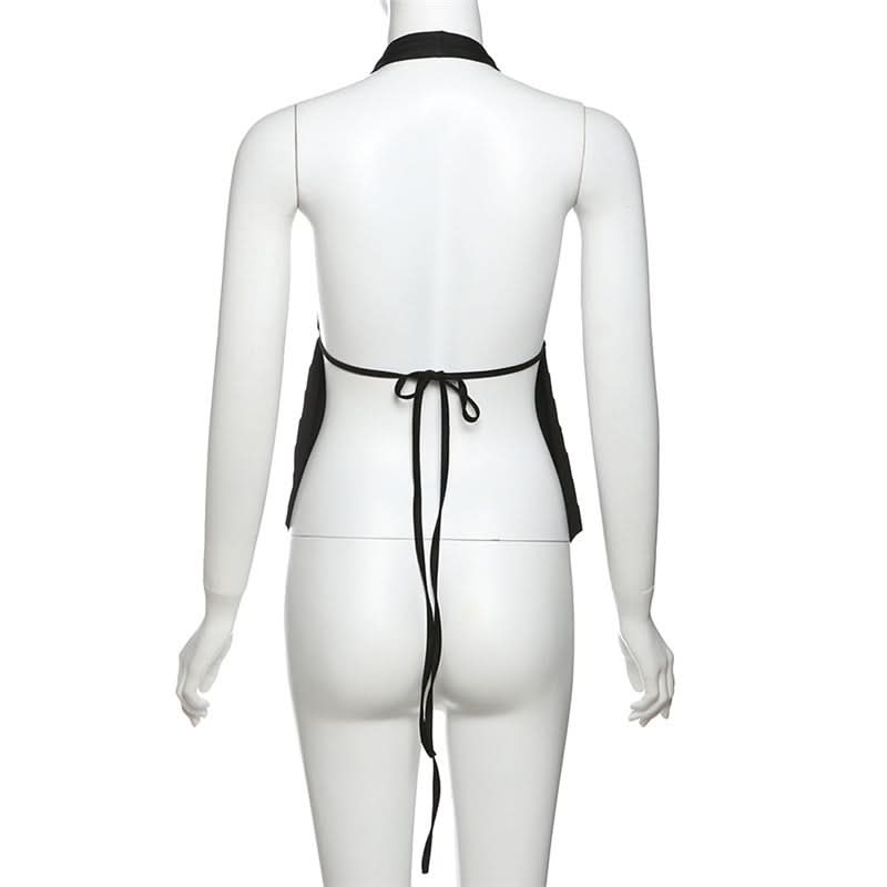 Self tie halter backless deep V neck top