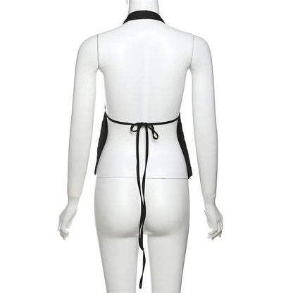 Self tie halter backless deep V neck top