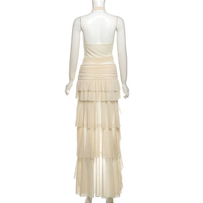 Halter mesh ruched cowl neck mini skirt set