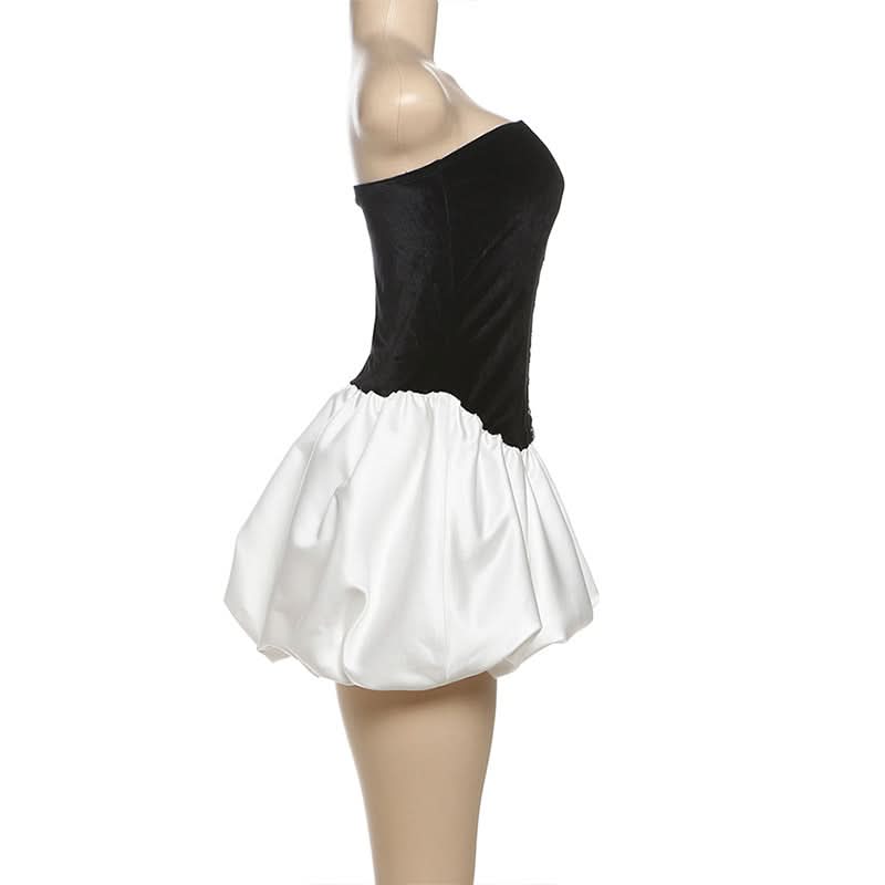 Button backless contrast tube mini dress