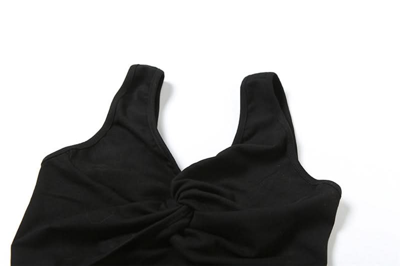 Ruched v neck hollow out knotted solid cut out top