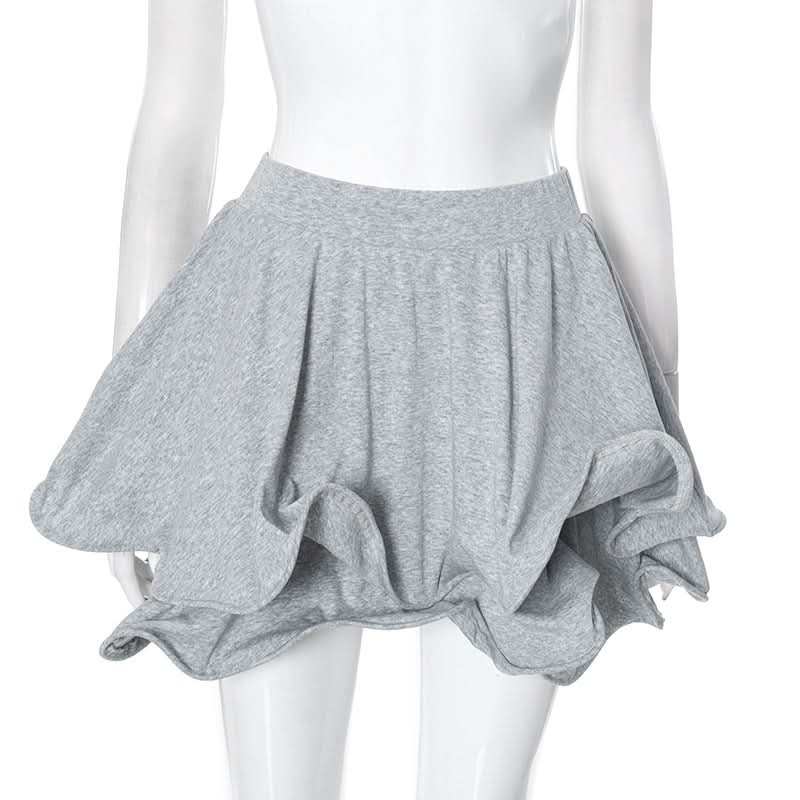 Ruffle A line solid irregular mini skirt
