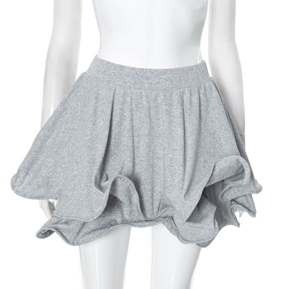 Ruffle A line solid irregular mini skirt