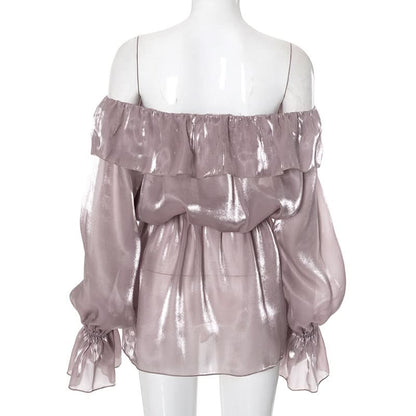 Long sleeve off shoulder ruffle ruched mini dress