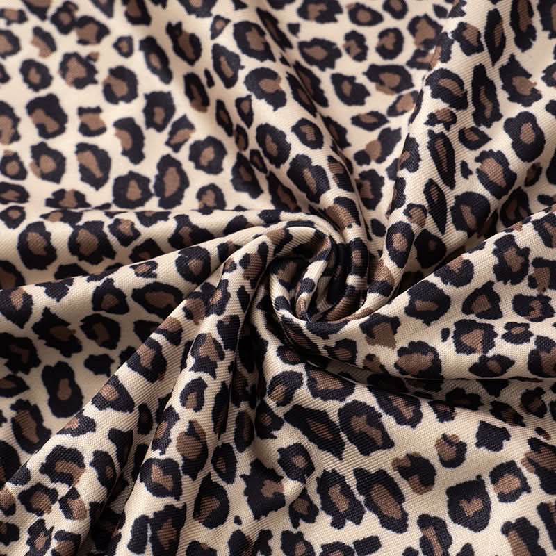 Leopard print lace hem halter v neck mini dress