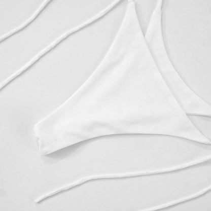 Self tie halter hollow out lace solid mini skirt set