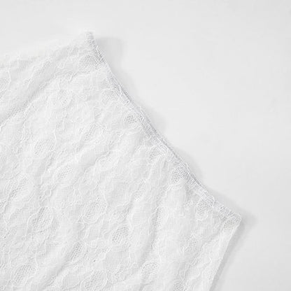 Self tie halter hollow out lace solid mini skirt set