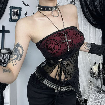 Slit irregular print ruched self tie tube top