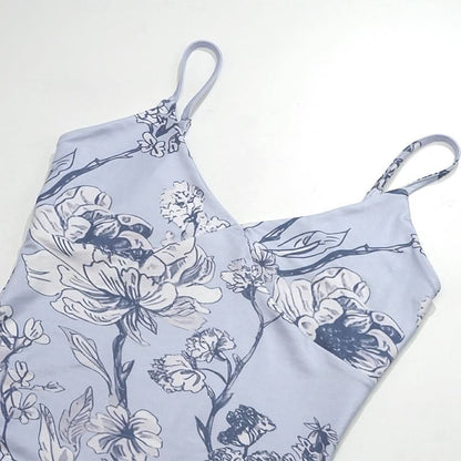 V neck flower print backless cami maxi dress