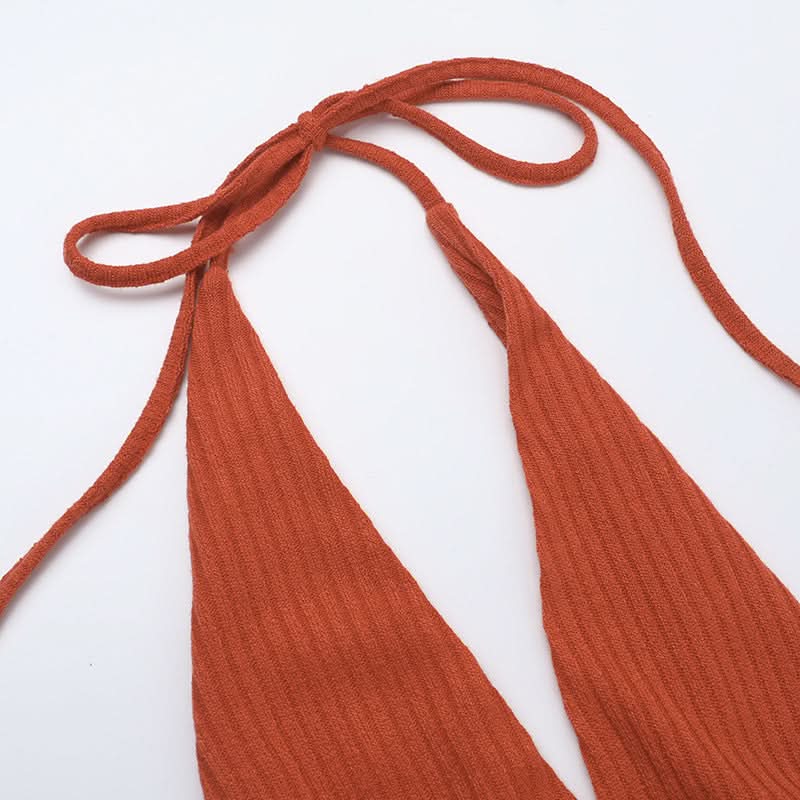 Halter self tie deep V neck metal chain maxi dress