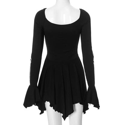 Long sleeve u neck skeleton print mini dress