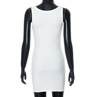 U neck letter print contrast tank mini dress
