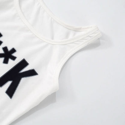 U neck letter print contrast tank mini dress