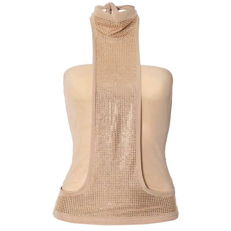 Halter self tie beaded backless solid top