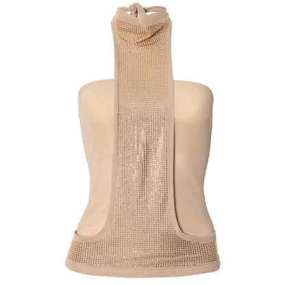 Halter self tie beaded backless solid top