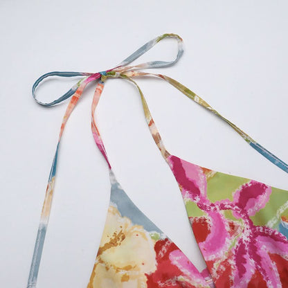 Metal chain hollow out v neck halter print cut out maxi dress