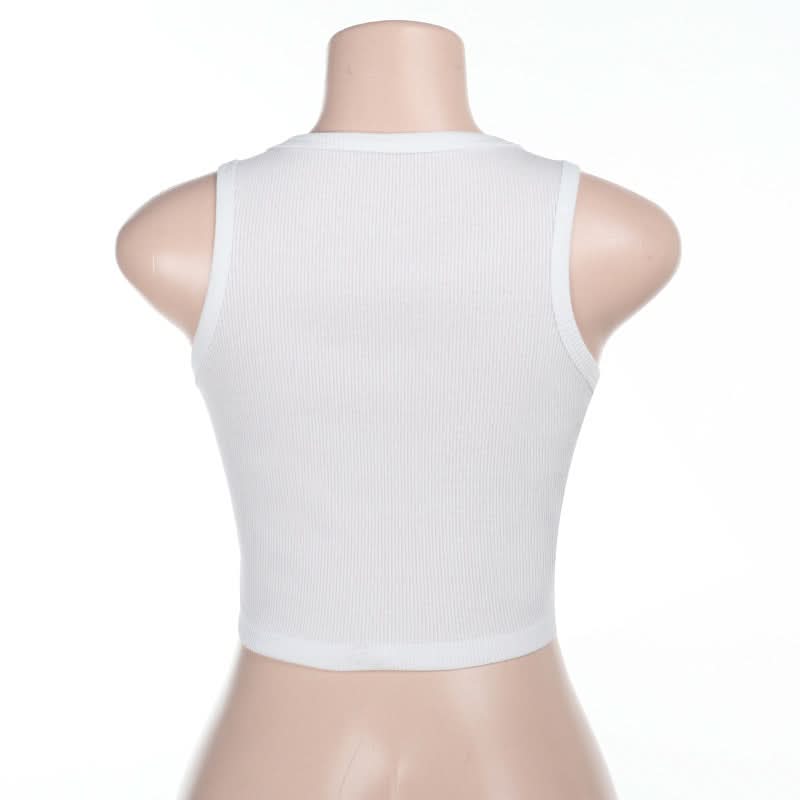 Ribbed round neck letter print contrast crop top