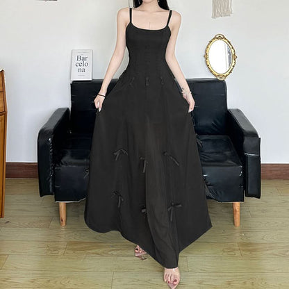 Bowknot mesh zip-up u neck cami maxi dress